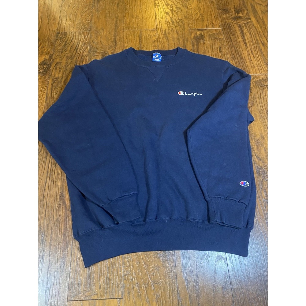 Vtg 90s Champion Crewneck Sweatshirt XL Navy Blue Embroidered‎ Logo Made in USA